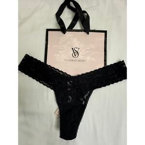 Victoria’s Secret Vintage Sheer Heart Lace Thong Panty – Black – Size OS – 2013
